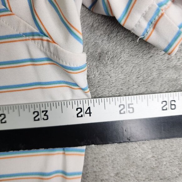 Men's Johnnie-O Polo Shirt UPF 50 White Blue Orange Striped Short Sleeve Size L - Picture 8 of 10
